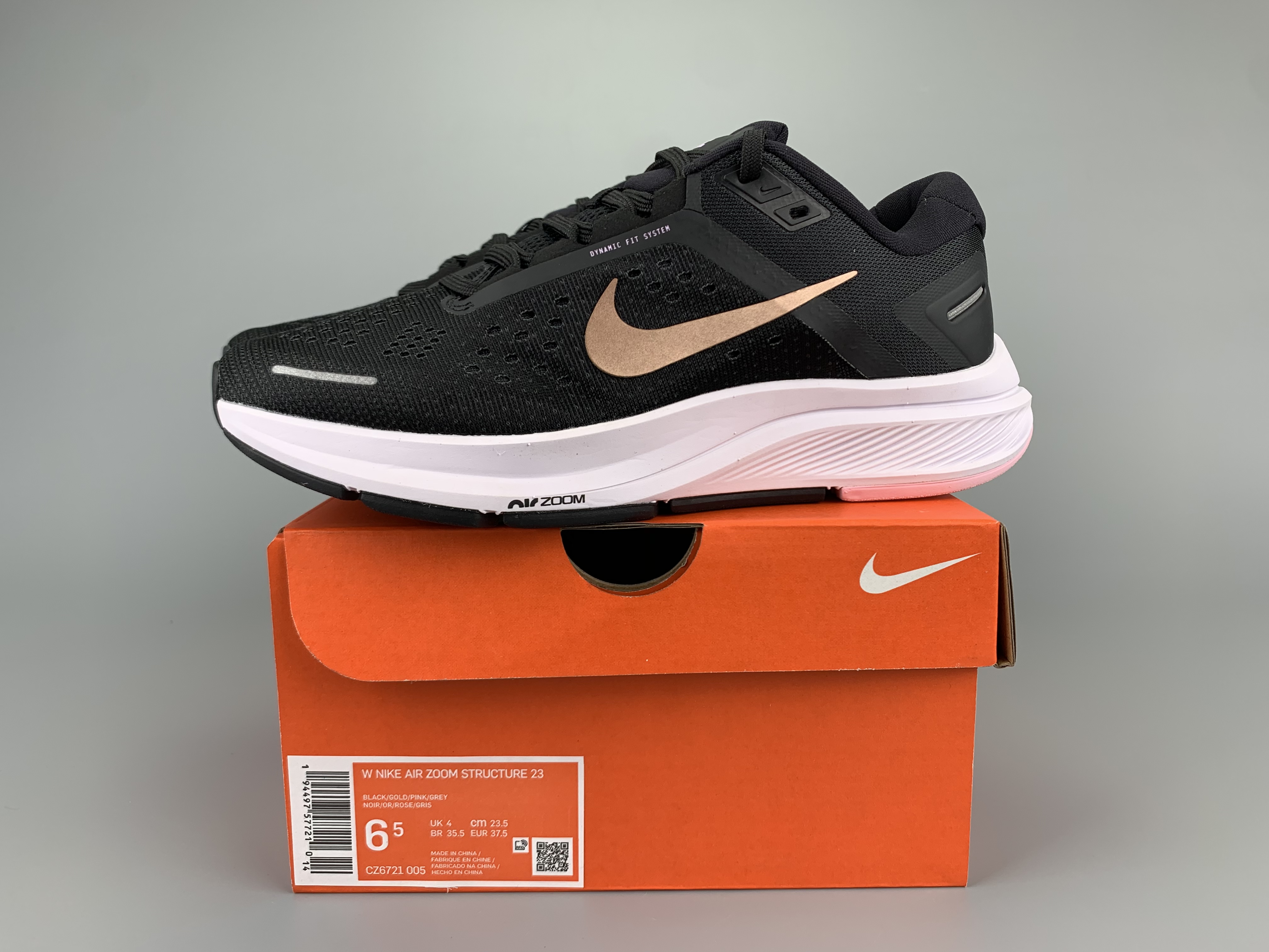 Nike Zoom Structure 23 Black Gold White Shoes - Click Image to Close